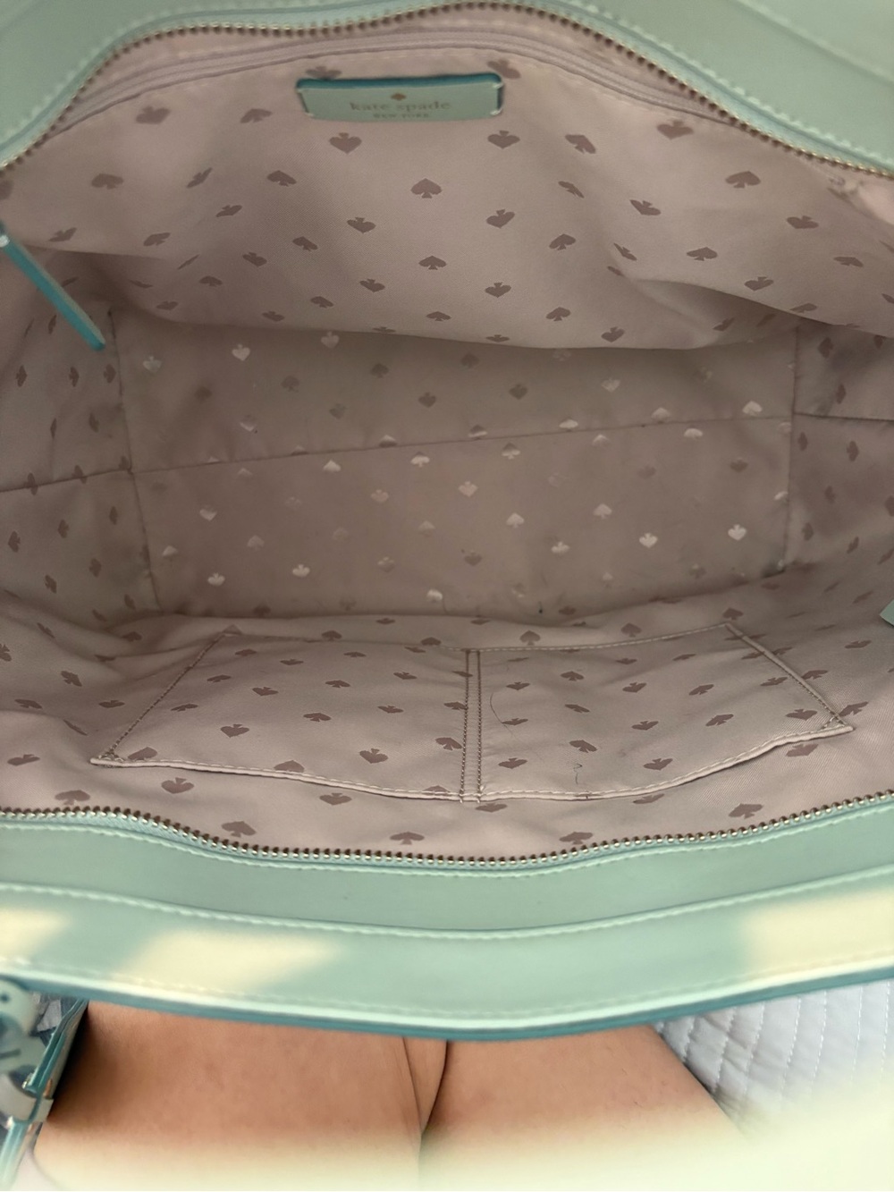 kate spade mint green leather tote with front pocket - Picture 3 of 7